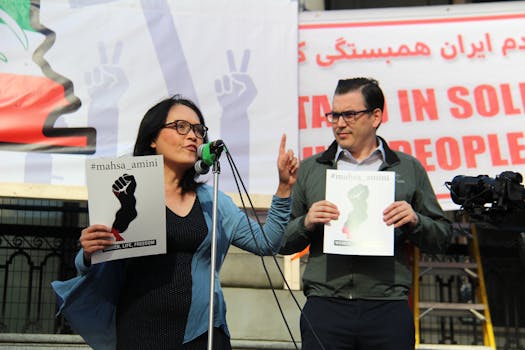People protesting in solidarity with the Mahsa Amini movement in Vancouver, Canada.