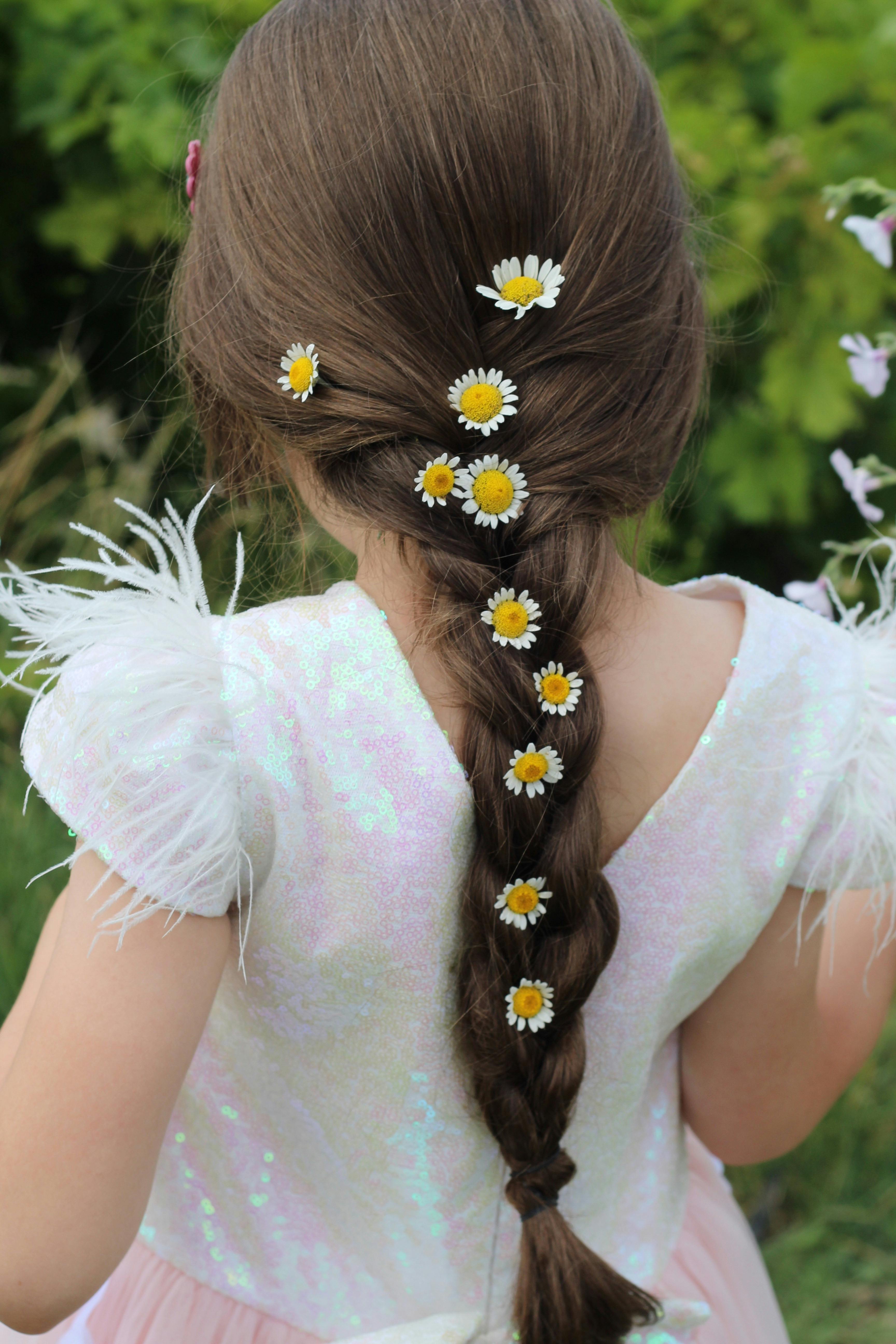 White Cherry Blossom Flowers on the Girl's Braided Hair · Free Stock Photo