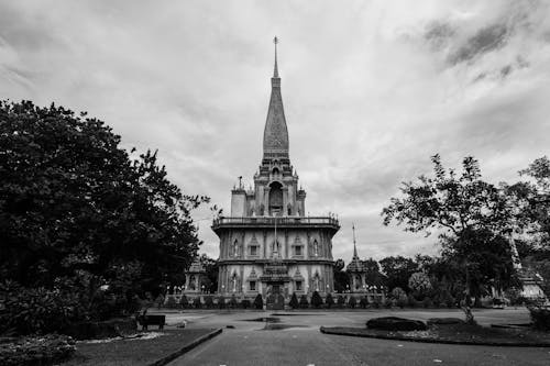 Grayscale Photo of Wat Chalong Buddhist Temple