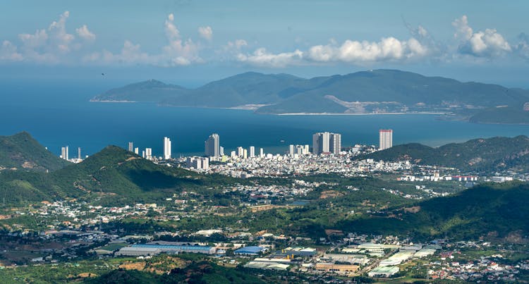 Panoramic View Of A Coastal City From Above