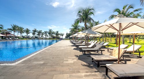 Sunloungers and Beach Umbrellas at the Poolside
