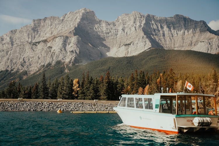 Cruise Boat On Lake Minnewanka, Alberta, Canada 