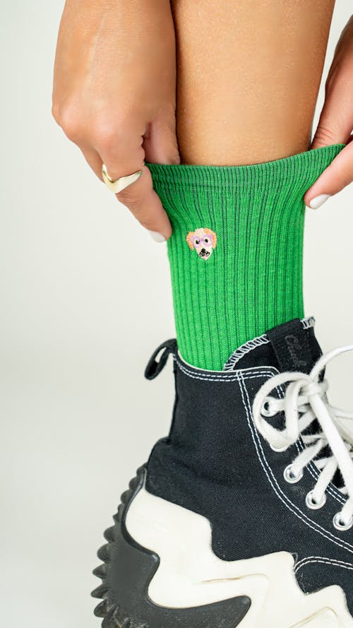Close-up of Green Sock with Logo