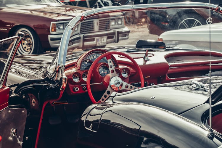 Vintage Car With Red Interior