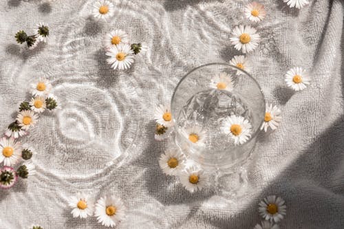 Drinking Glass with White Flowers