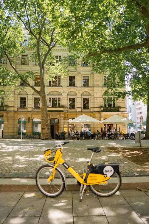 Rent Bicycle on a Sidewalk in City 