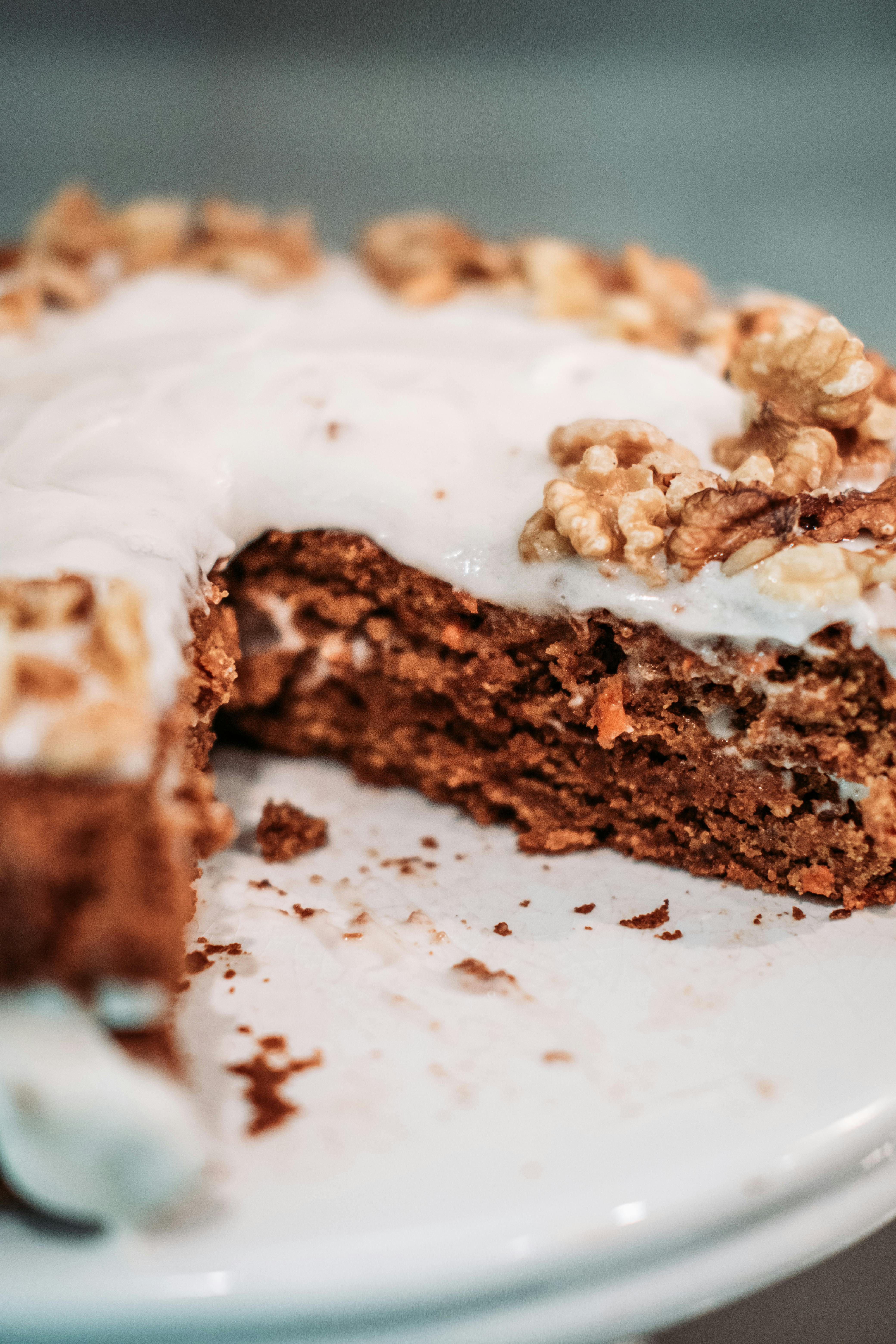 close up shot of a creamy pie with nuts