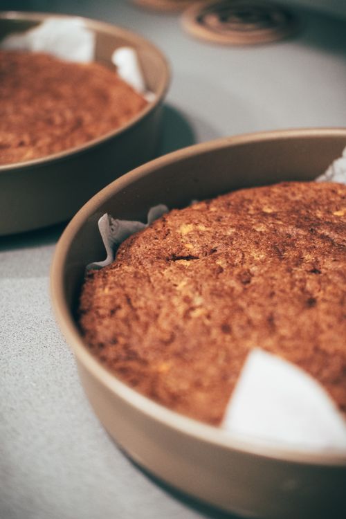 Homemade cake cooling in a round tin — photo by Connor Scott McManus on Pexels