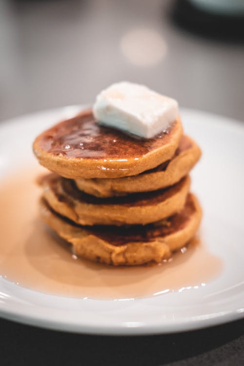 Free Brown Pancakes on White Ceramic Plate Stock Photo