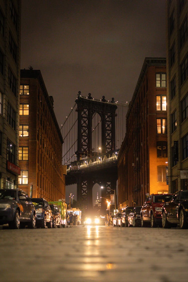 Brooklyn Bridge In New York During Night