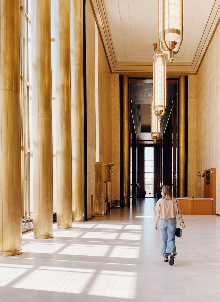 Woman Walking In Memorial Hall, North Dakota State Capitol Building