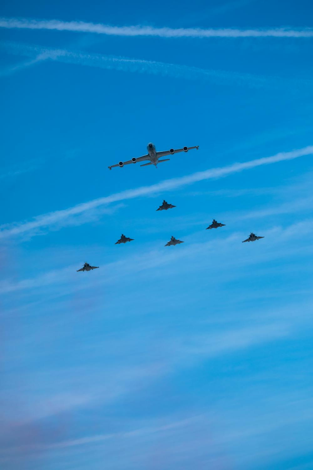Fighter Planes Flying Under Blue Sky Free Stock Photo fighter-planes-flying-under-blue-sky-free-stock-photo