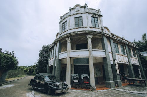 Vintage Car Parked in Front of an Old 

Building