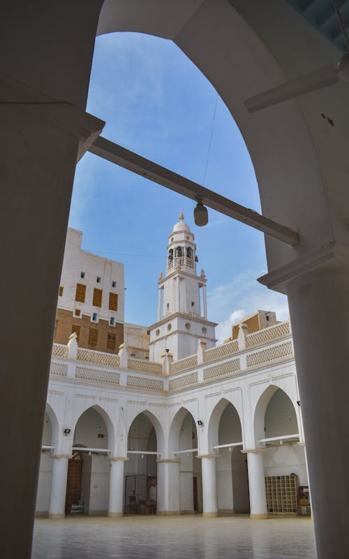 Tower in Traditional Mosque Seen From Arch 