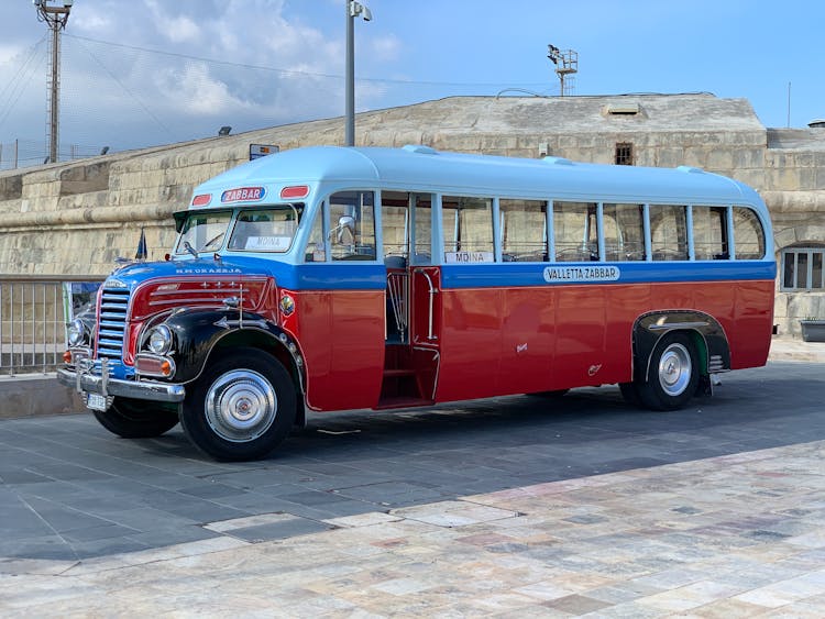 Red Bus Parked  On The Street