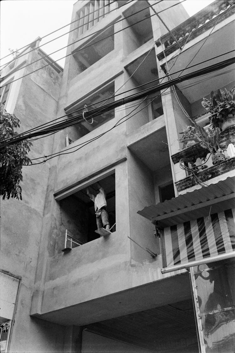 Worker In A Building Under Construction