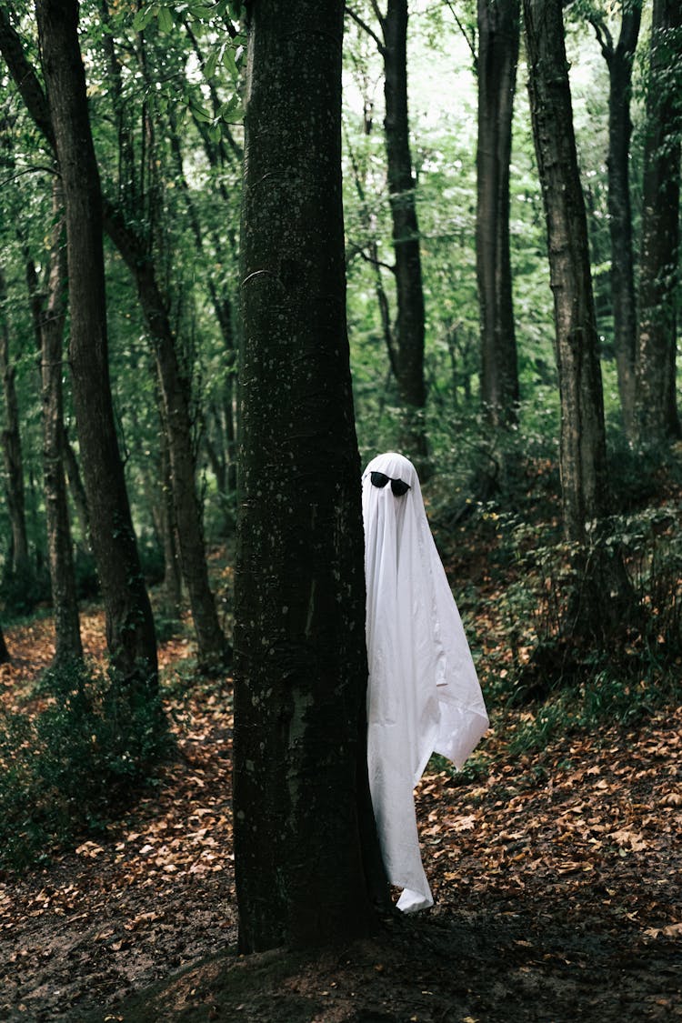 A Ghost Hiding Behind A Tree