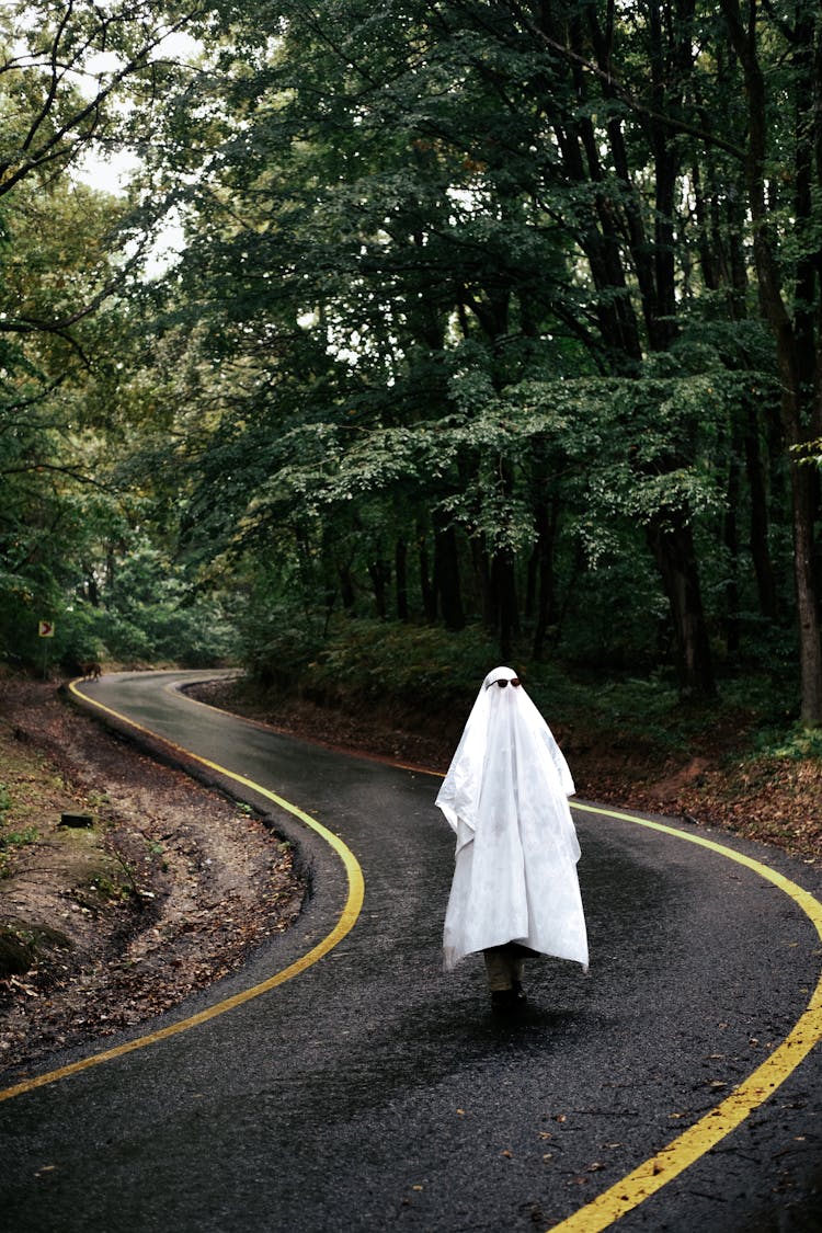 Man Dressed Up As A Ghost On The Road