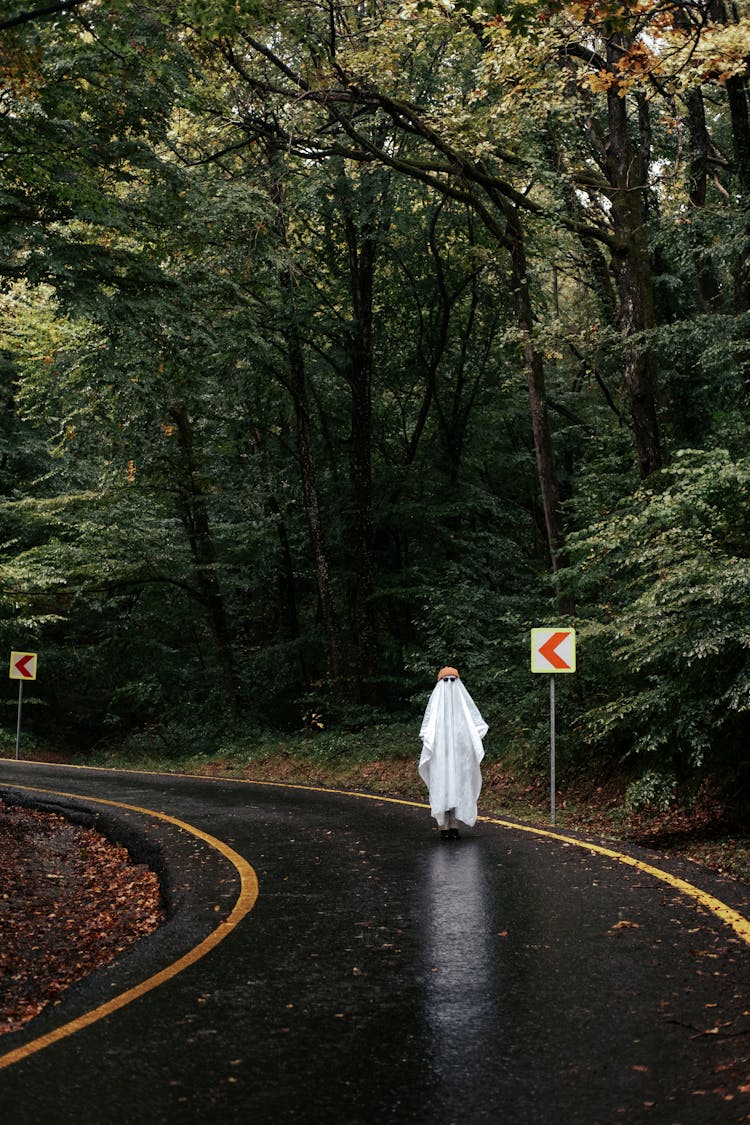 Man Dressed Up As Ghost On The Road