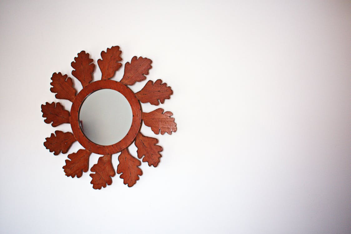 Mirror With Brown Wooden Frame