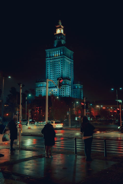 Illuminated Palace of Culture in Warsaw 