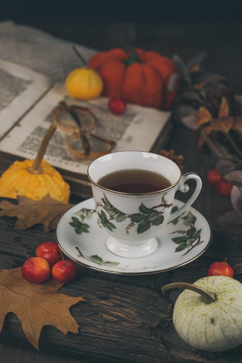 Elegant Porcelain Cup in Autumn Ambience