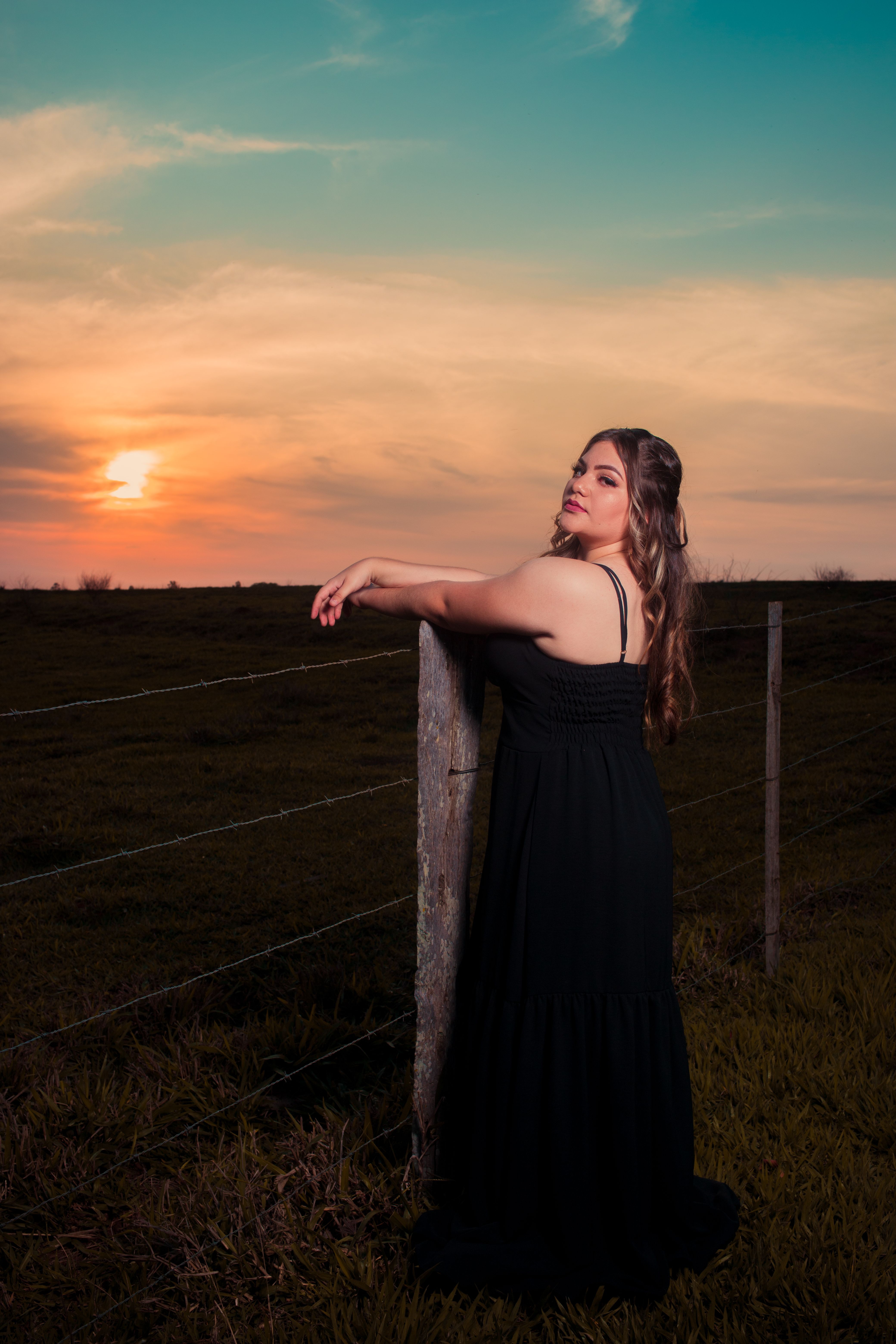 Woman in Black Dress Standing in Front of a Fence · Free Stock Photo