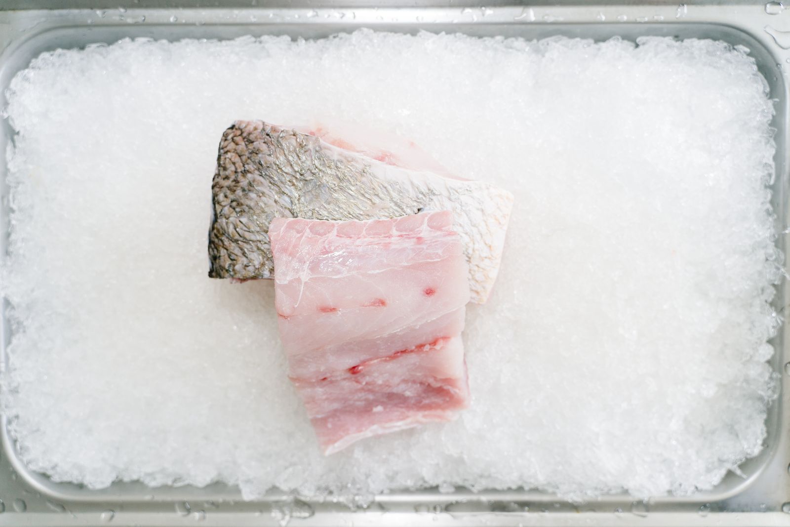 Filés de salmão armazenados em ambiente refrigerado para testes de frescor