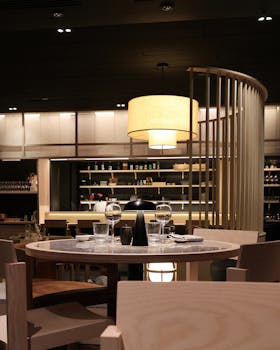 Sophisticated dining setting in a Helsinki restaurant capturing modern elegance.