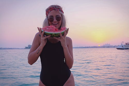 Free Woman Holding Slice Of Watermelon  Stock Photo
