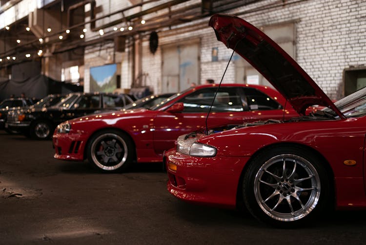 Drift Cars On A Car Meet In A Garage 