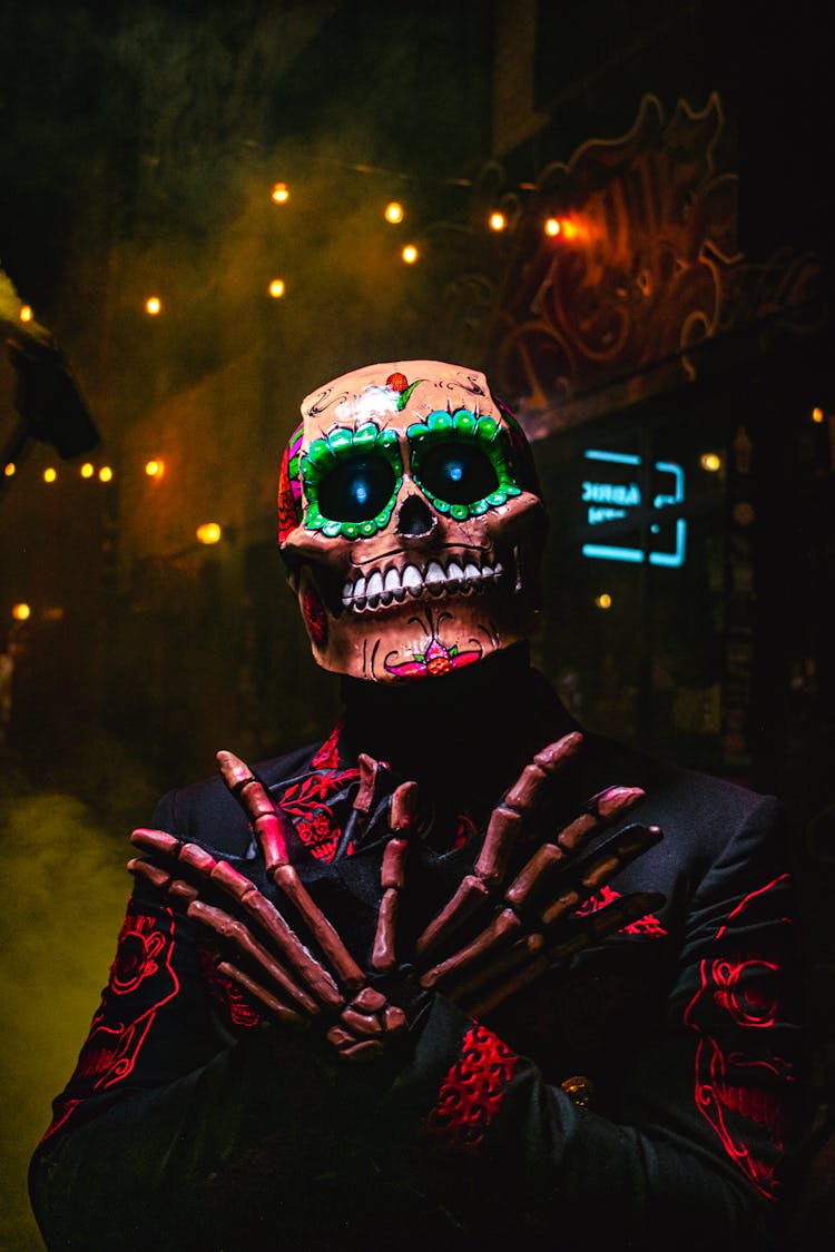 Person Posing In Costume For Dia De Los Muertos