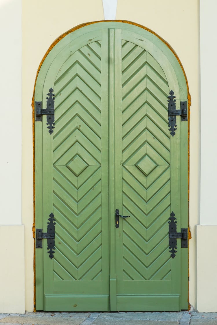 Green Old Wooden Doors To Building