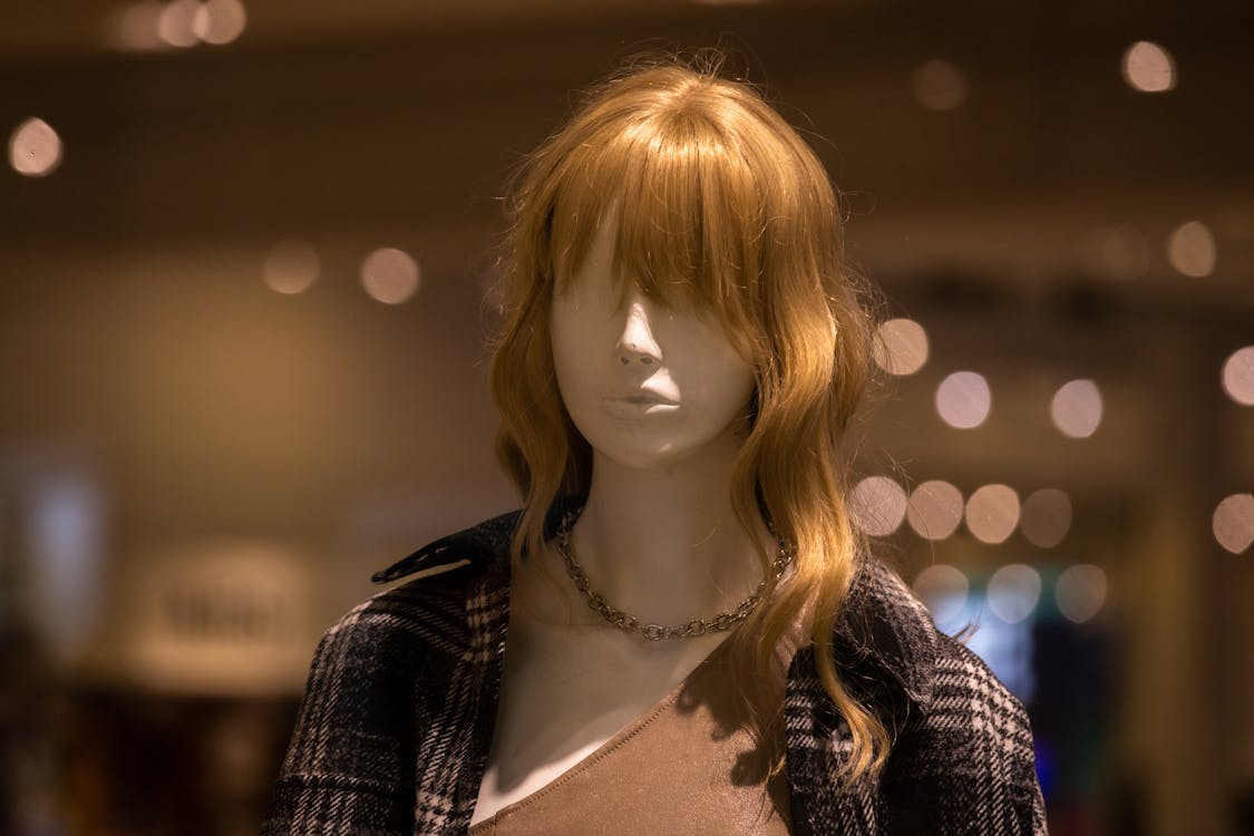 A Mannequin Wearing a Wig and a Plaid Coat · Free Stock Photo