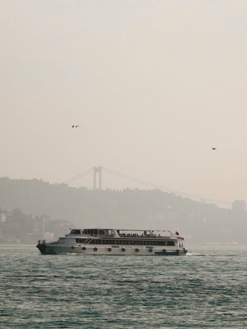 White Ferry Boat Cruising on Sea