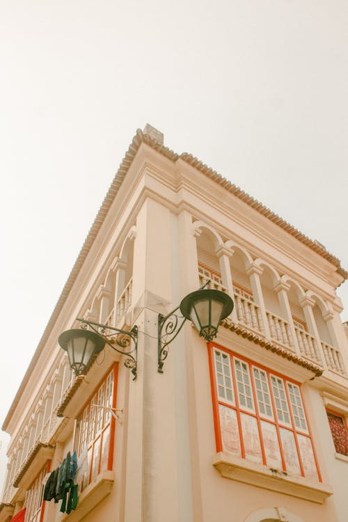 Low Angle Shot of a Traditional Building with Architectural Details 