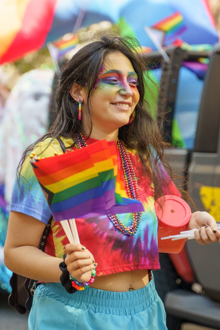 Woman With Colorful Flags