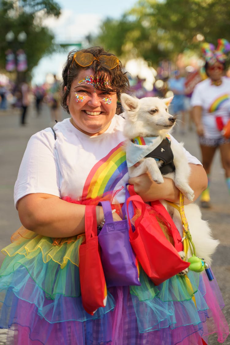 Woman With Dog On Parade