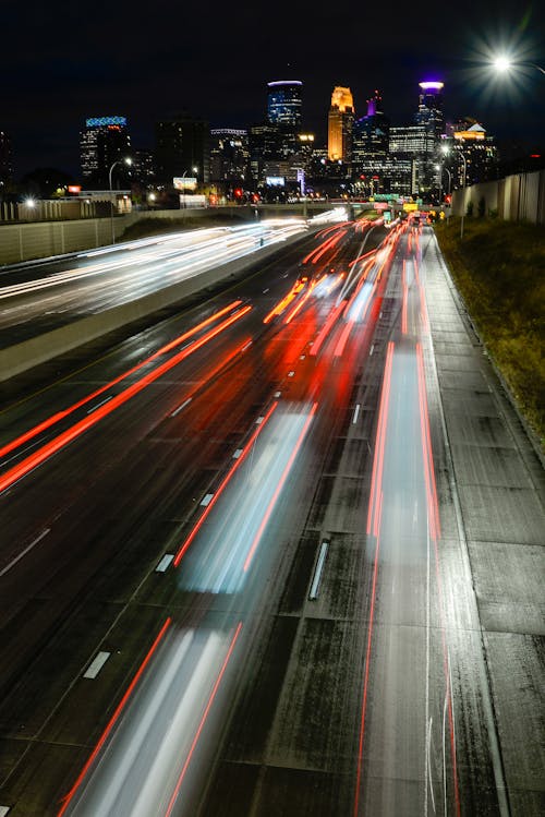 Long Exposure of Streetlights in City at Night 