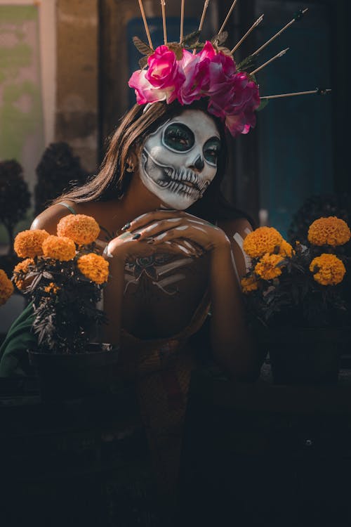 Woman Wearing Dia De Los Muertos Makeup