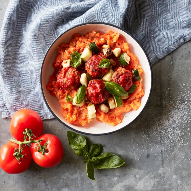 Meatballs And Mashed Sweet Potato