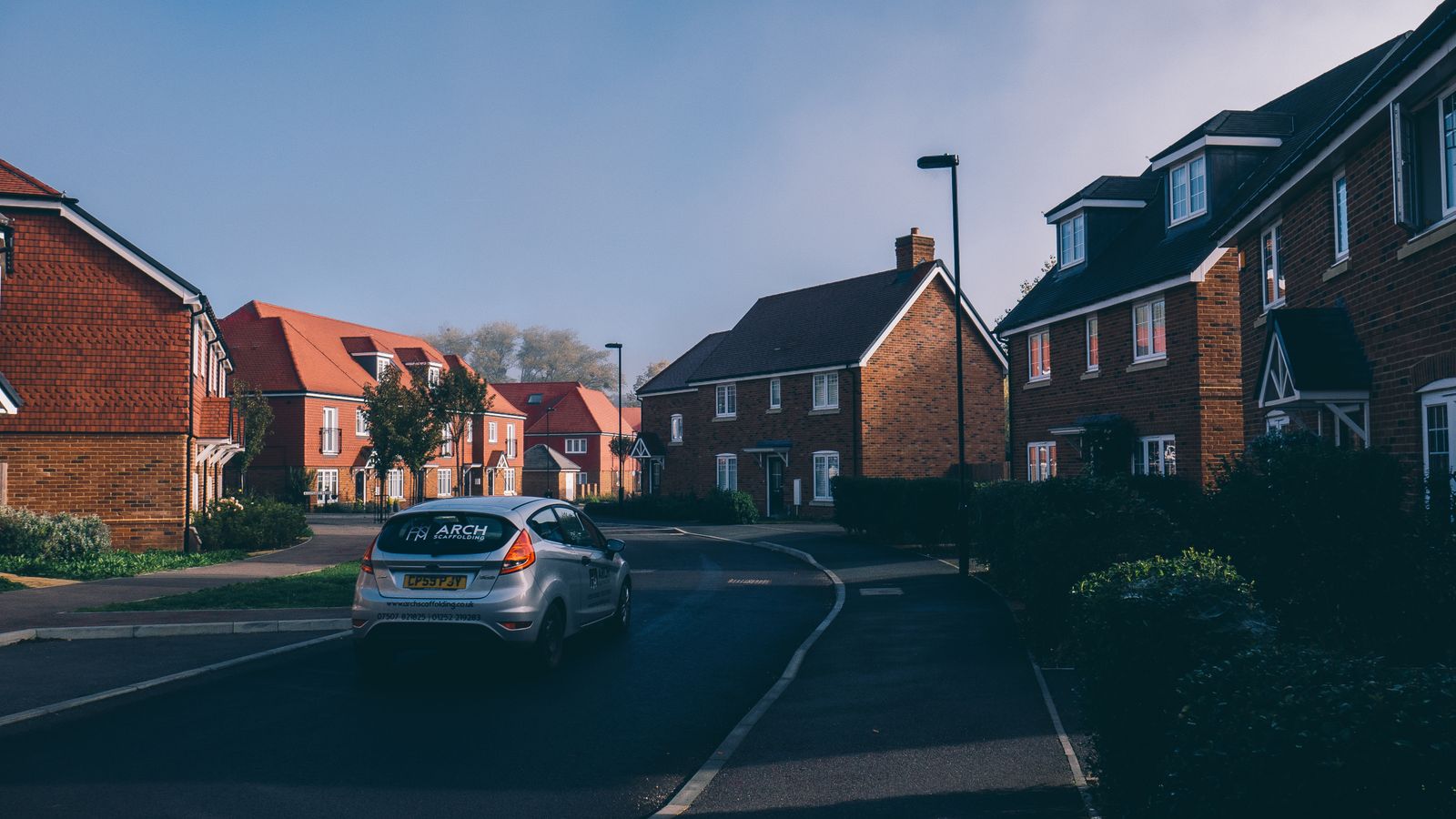 Residential street of family homes near Dunfermline, west Fife