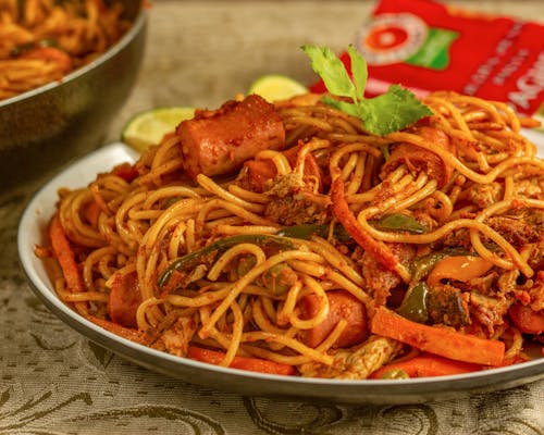 Closeup of a Dish with Noodles