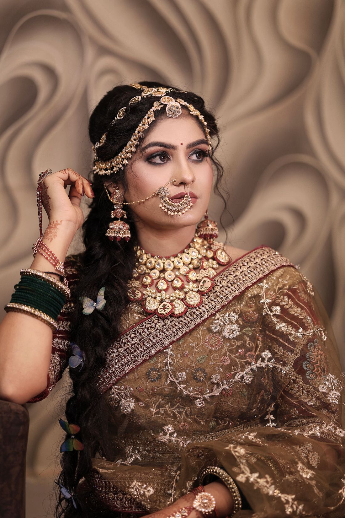 Close portrait of an Indian woman with elegant eye makeup