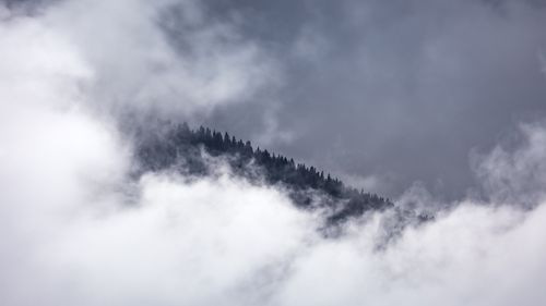 Free A misty mountain ridge enveloped by thick clouds, creating a serene and mysterious atmosphere. Stock Photo