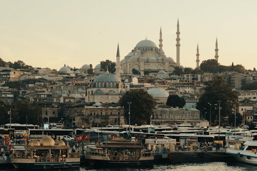 Capture the essence of Istanbul with this breathtaking view of the historic Suleymaniye Mosque against a bustling city backdrop.