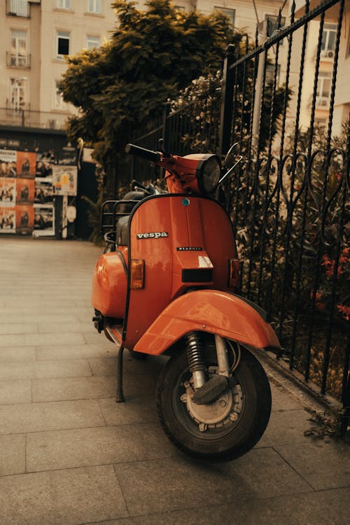 Základová fotografie zdarma na téma kovový plot, motocykl, motorový skútr