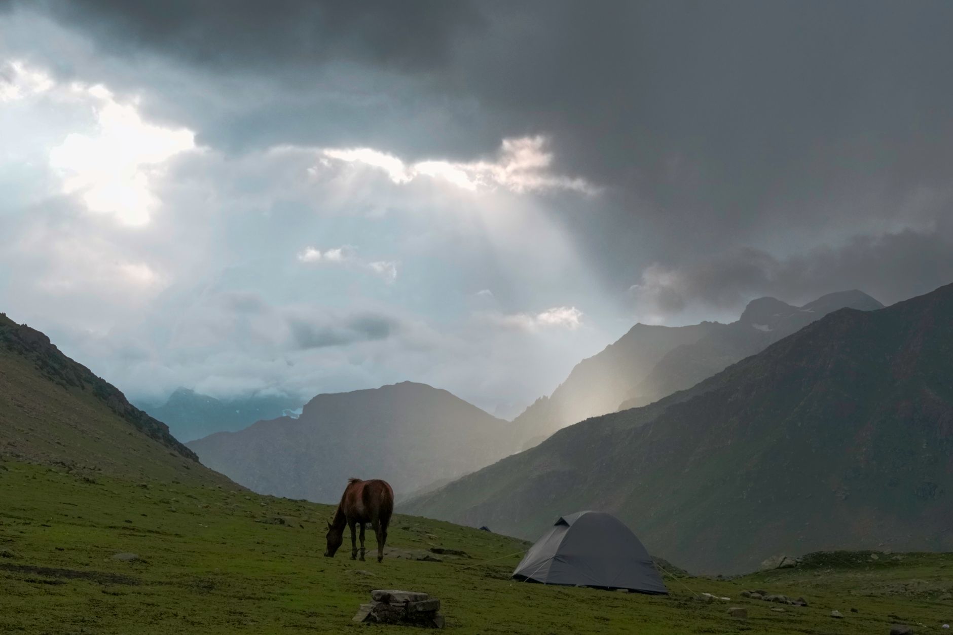 tent camping mountain storm