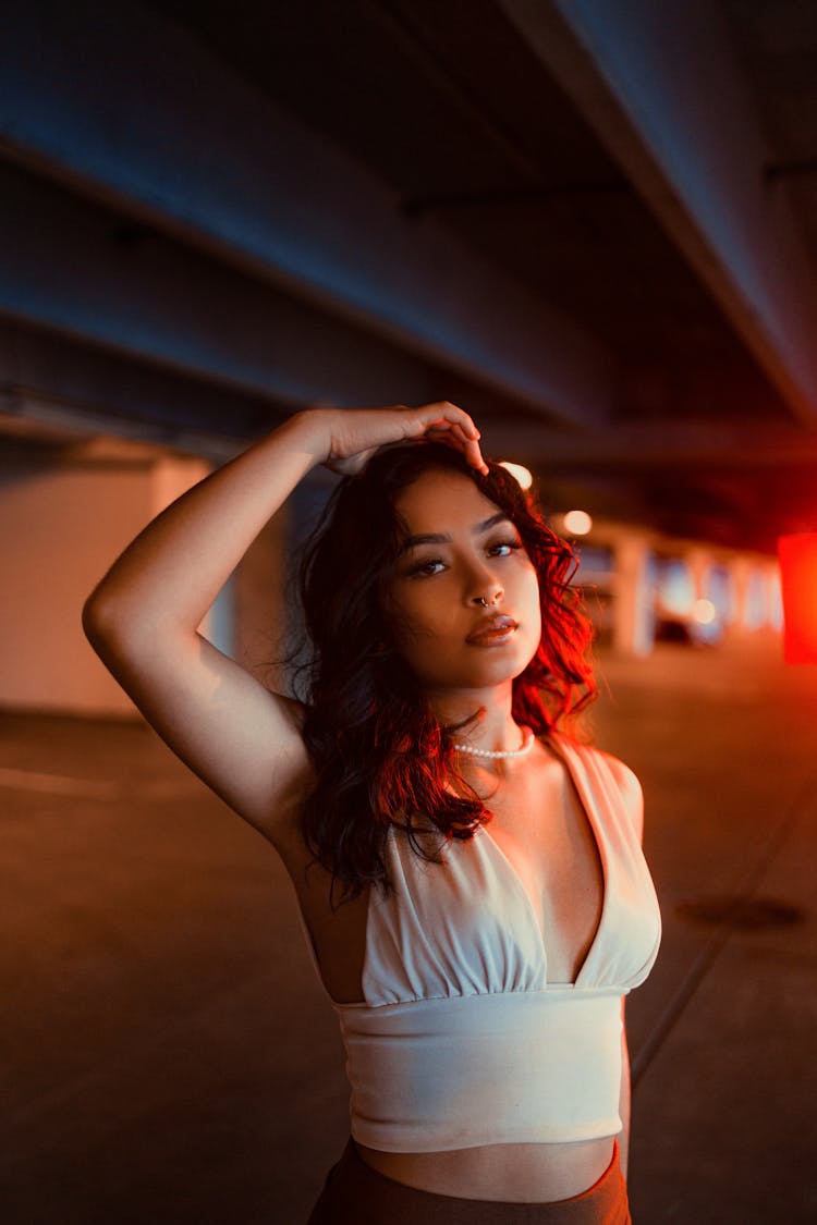 Brunette In White Blouse