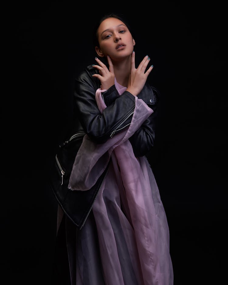 Woman Holding A Purple Fabric 